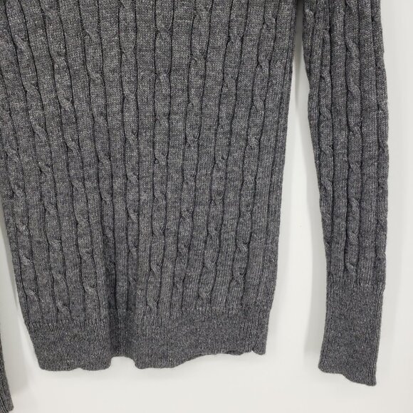 3/$25 LOFT Cable Knit Metallic Sparkle Sweater XS Wool Cotton Blend V Neck Gray - Picture 5 of 7